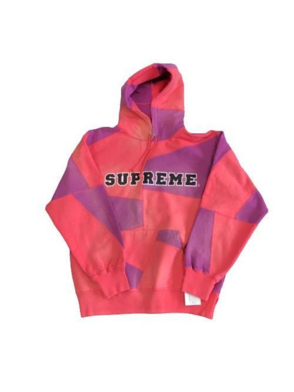 Supreme Patchwork Bright Coral Pink Hoodie - Size Medium